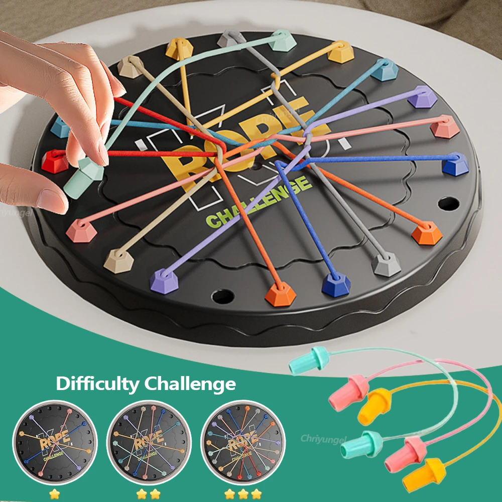 Rope Tangle Puzzle Tischspielset Seilknoten Puzzle / Auto-Labyrinthbrett / XO Schach Lernspielzeug Logikfokus Reisespielzeug für Kinder