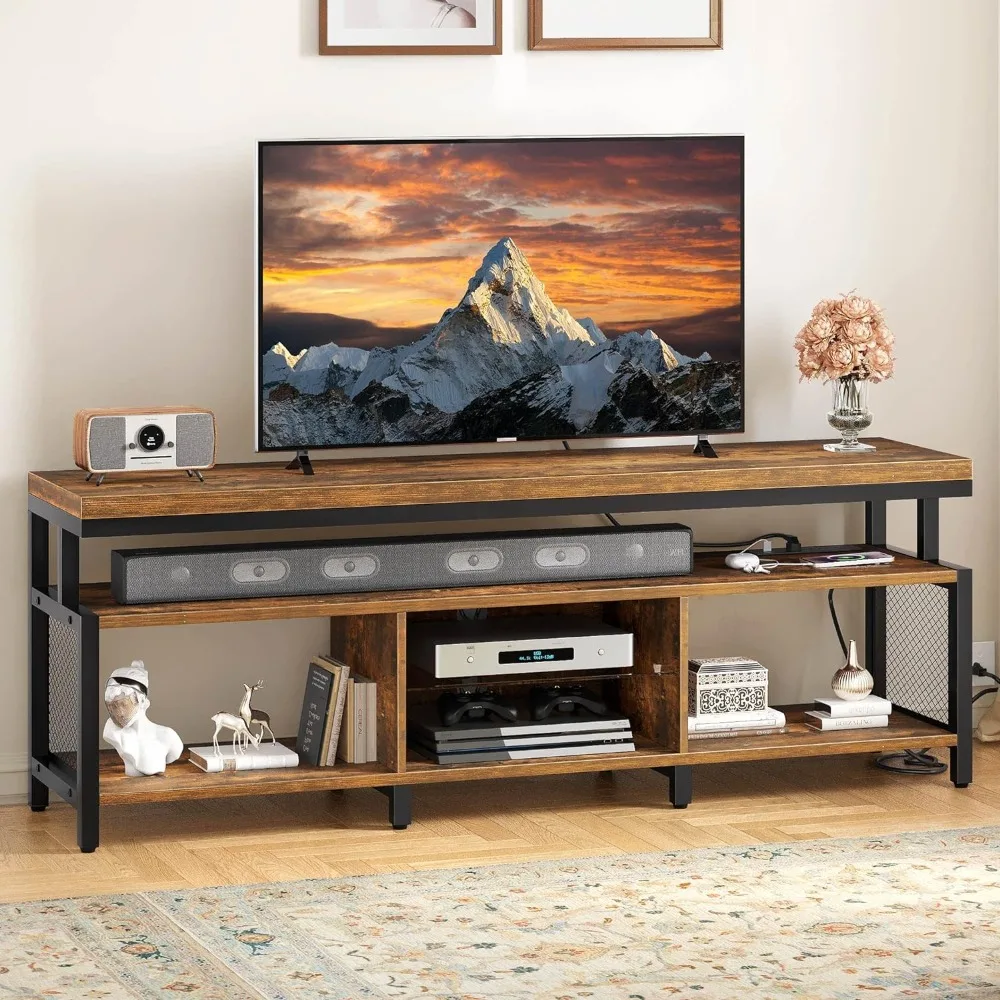 

Tv Stands with Power Outlets for 70/65 Inch, Open Storage, Center for 360lbs for Living Room, Engineered Wood Tv Stand