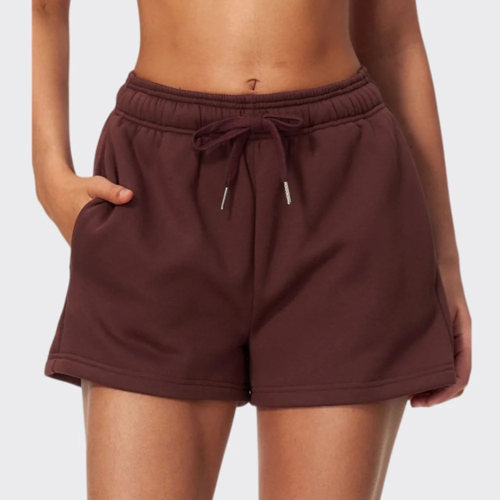 Yoga Shorts Women Fleece Lined Sweat Shorts High Waist Drawstring Side Pockets Short Pants Women's Outdoor Sports Lounge Bottoms