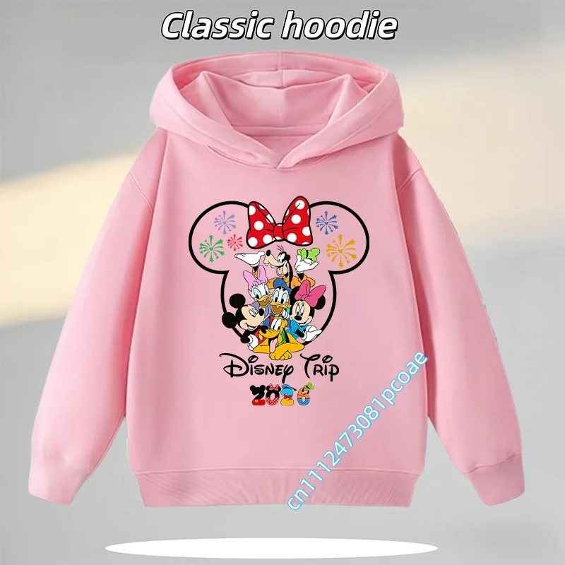 Mickey Minnie 2026 Cartoon Print Autumn/Winter Long Sleeve Children's Hooded Sweatshirt Boys' Sports Shirt Girls' Casual Top