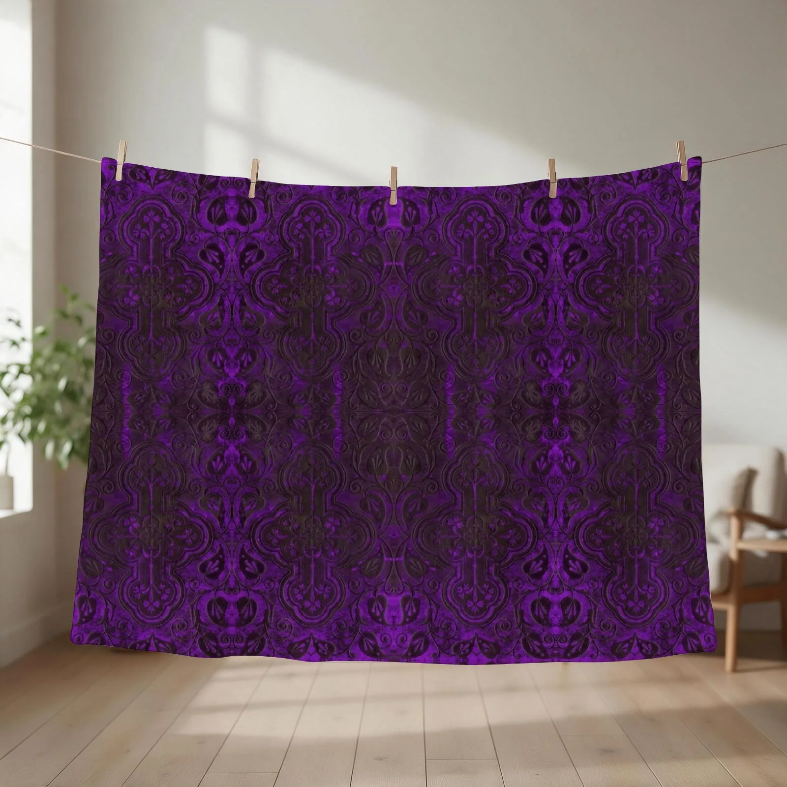 Purple Romantic Weathered Gothic Carving Crosses Pattern by Moose Disco Throw Blanket