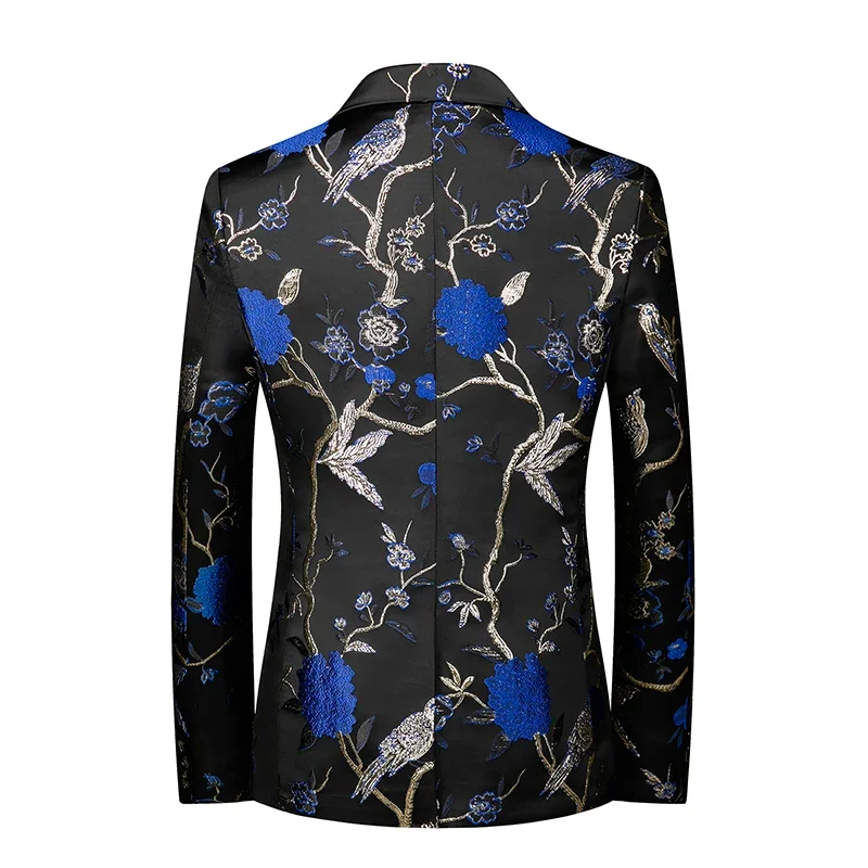 Autumn Black Men's Long-sleeved Suit Jacket, Blue-gold Embroidered Pattern Decorated Coat, Wedding/party/stage Performance Top.
