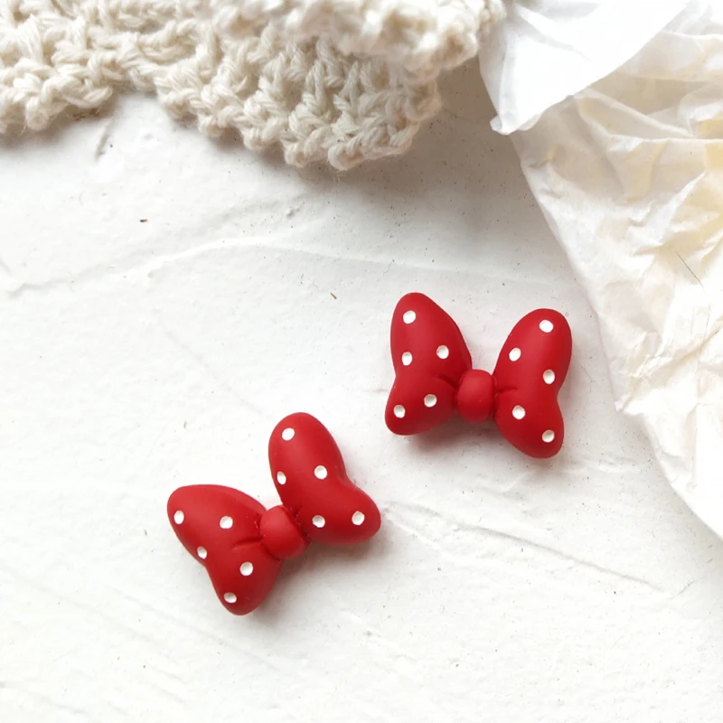 Red Bowknot Cute Earrings Stud Anime Cartoon Vintage Fashion Earring For Women Resin Charm Jewelry 2023 New Lovely Gift