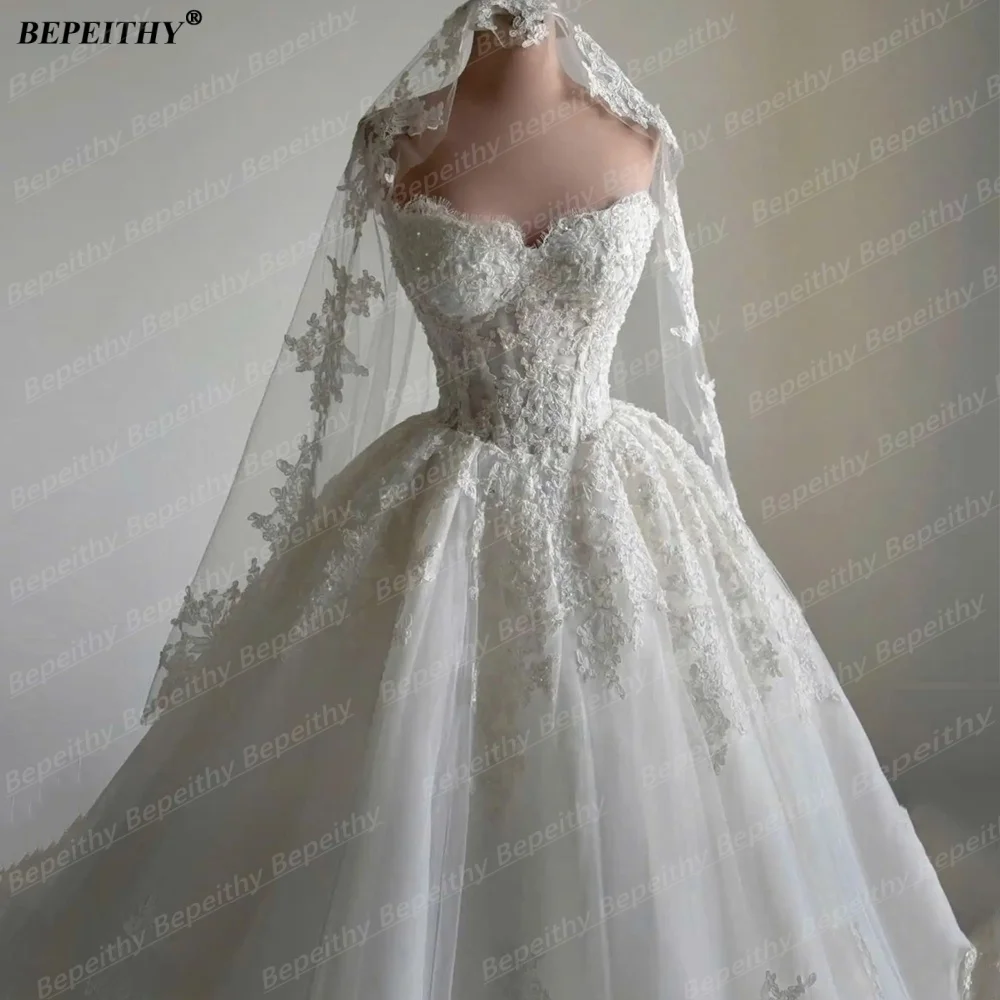BEPEITHY Customized Vintage Long Sleeves Wedding Dresses 2026 Autumn V Neck Ball Gown Glitter Bride Plus Size Bridal Gown New