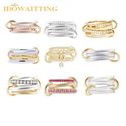 High Polish Two-tone Three Circle Cross Finger Ring for Women Wholesale Personality Stacking Engagement Band Link 5A CZ Jewelry