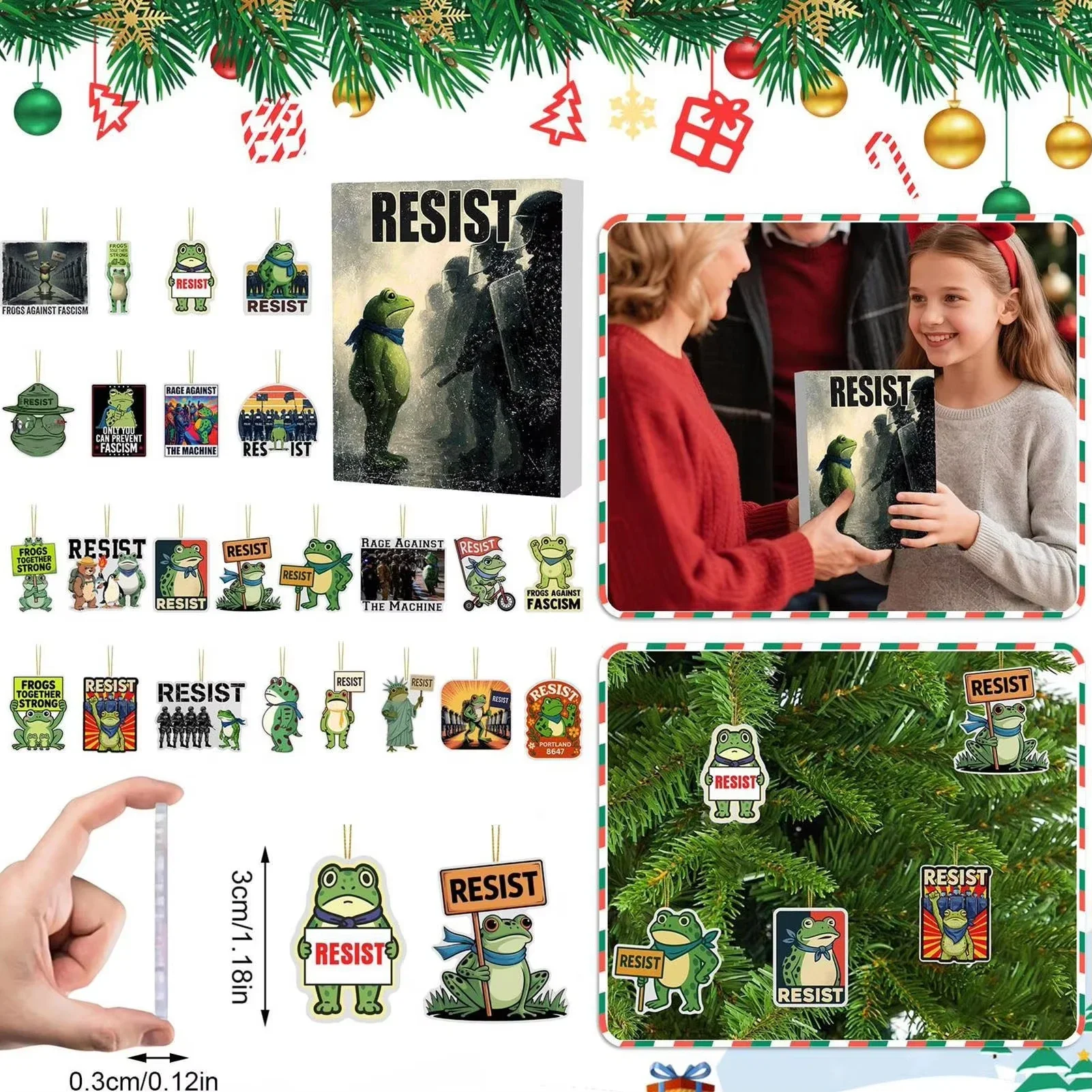 2026 Portland Frog Arrival Calendar 24 Pieces Of 2D Acrylic Fun Flat Decoration Frog Christmas Arrival Decoration Christmas Tree