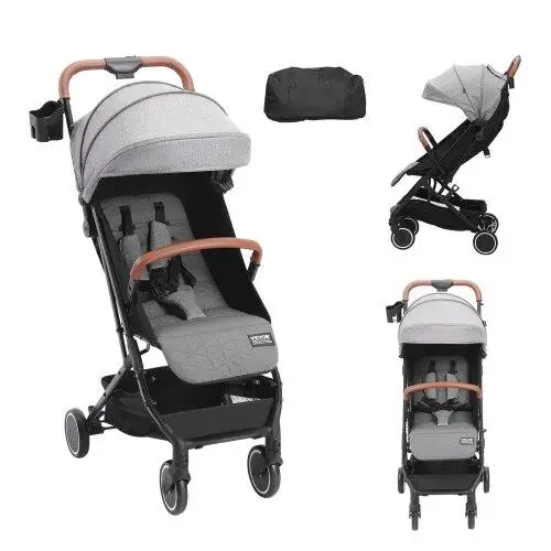 Adjustable Baby Stroller with One-Click Fold, 95°-150° Recline, Cup Holder & Carry Bag - Dark Grey