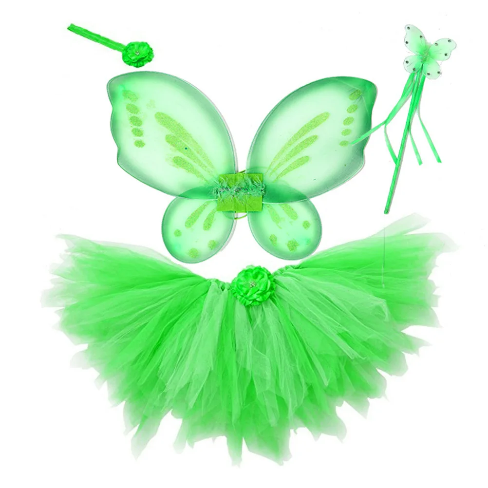 

3PCS Performance Costume Set Fairy Wings Wand Tutu Skirt Girls Durable EcoFriendly Birthday Halloween Party Accessories RolePlay