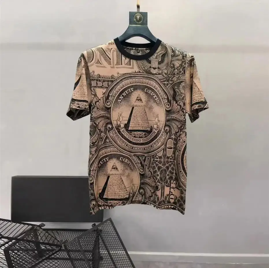 

European and American men's 2023 summer new Round neck and short sleeves fashion Architectural Vintage Print T-shirt