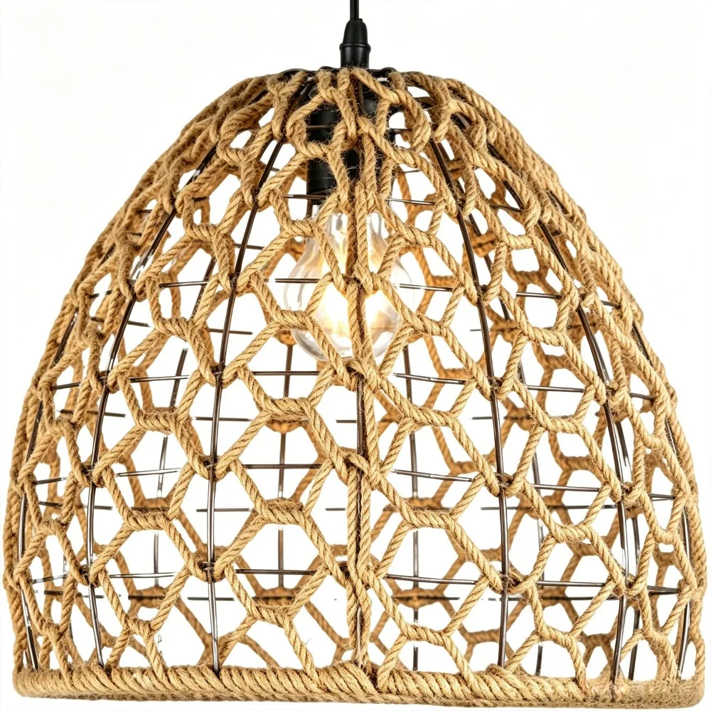 

JOYINLED Industrial Chandelier Vintage Hemp Rope Pendant Light Living Room Ceiling Lamp for Dining Room Hanging Lamp 30CM