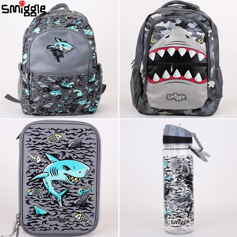 Genuine Australian Smiggle Backpack Children'S Cartoon Animal Gray Pointed Shark Stationery Box Backpack Water Cup Student Gift