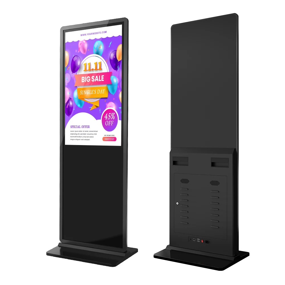 Indoor LCD Floor Standing Media Player 49 Inch Black Touch Android System Vertical Digital Signage Kiosk Display customize