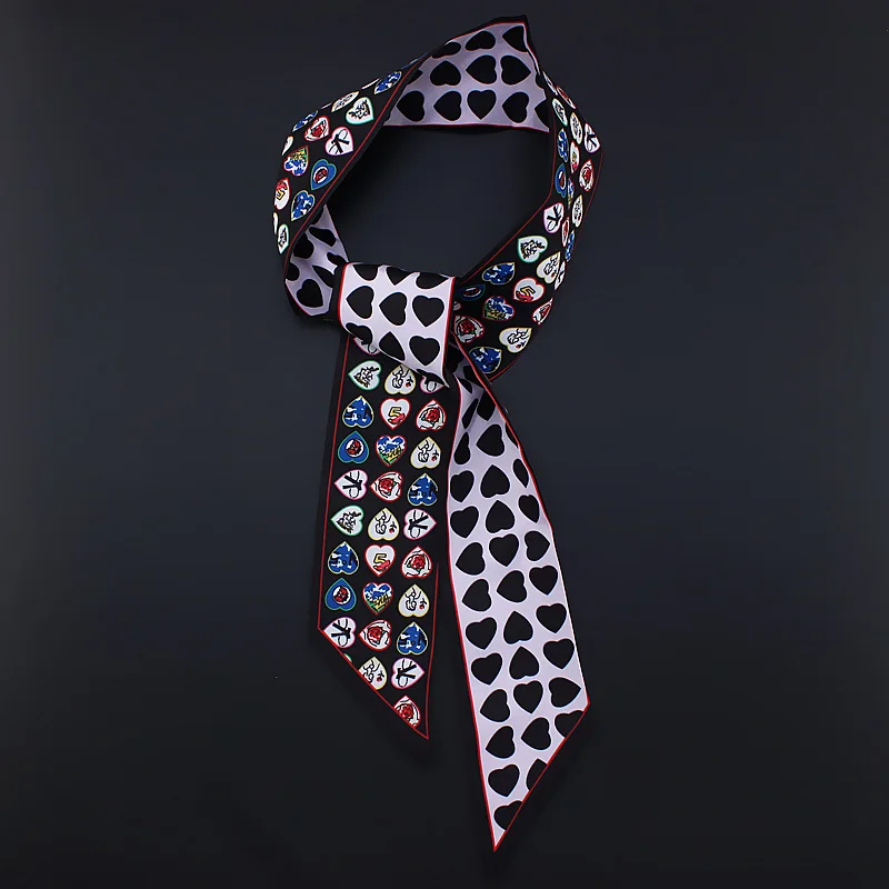 Foulard en soie imprimé cœur pour femmes, 120cm, nouveau Design, écharpe de tête à la mode, marque, cravate poignée, rubans de sac, petits foulards longs K301, 2021