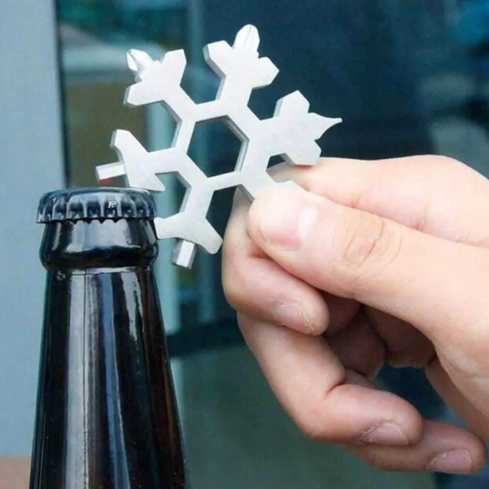 Snow Keychain Tools, Multi-tool, Combinação de Chaves, Aço Inoxidável, Snow Shape, Outdoor Portable Snowflake, 19 em 1