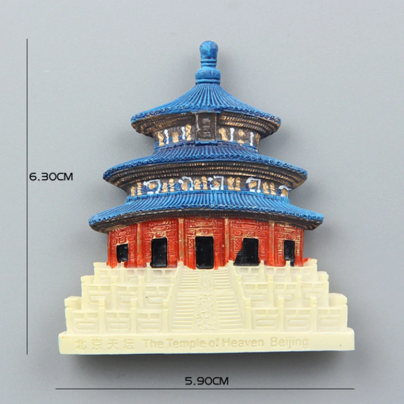 Handmade Painted Great Wall Temple Of Heaven 3D Fridge Magnets, Travel Magnetic Sticker, Home Decor, China, 1 Pc