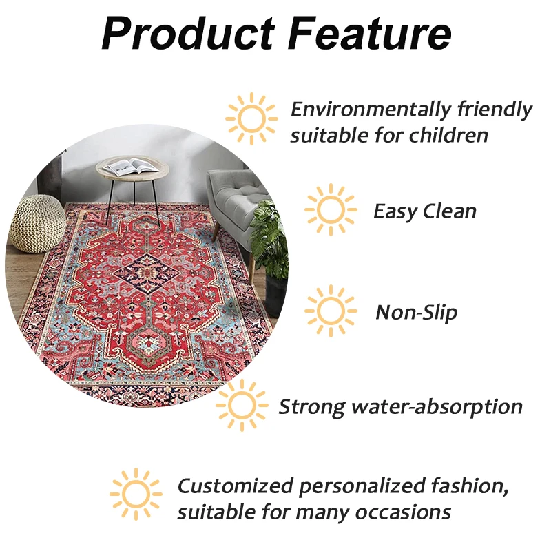 Bubble Kiss Red Retro Carpet In The Living Room Ethnic Style Flower Pattern Non-Slip Carpet Customized Bedroom Decor Rug 2021