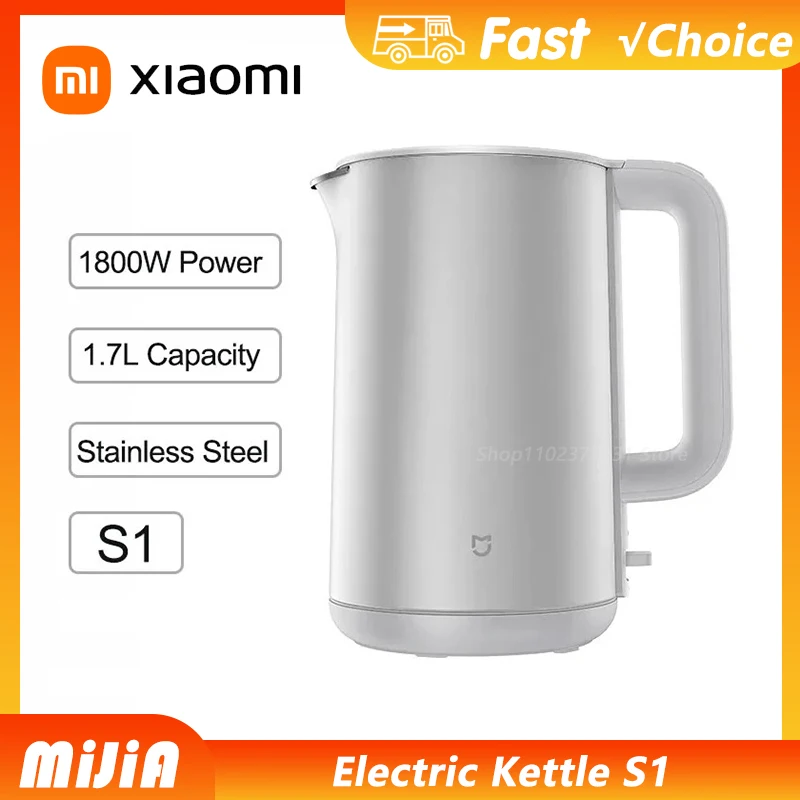 Original New XIAOMI MIJIA Electric Kettle S1 Fast Hot boiling Stainless Water Kettle Teapot 1.7L 1800W Anti-Overheat Protection
