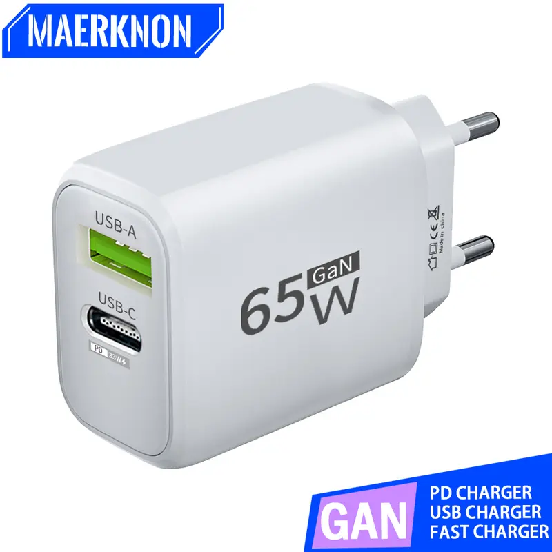 65W GaN wall charger with two USB C ports