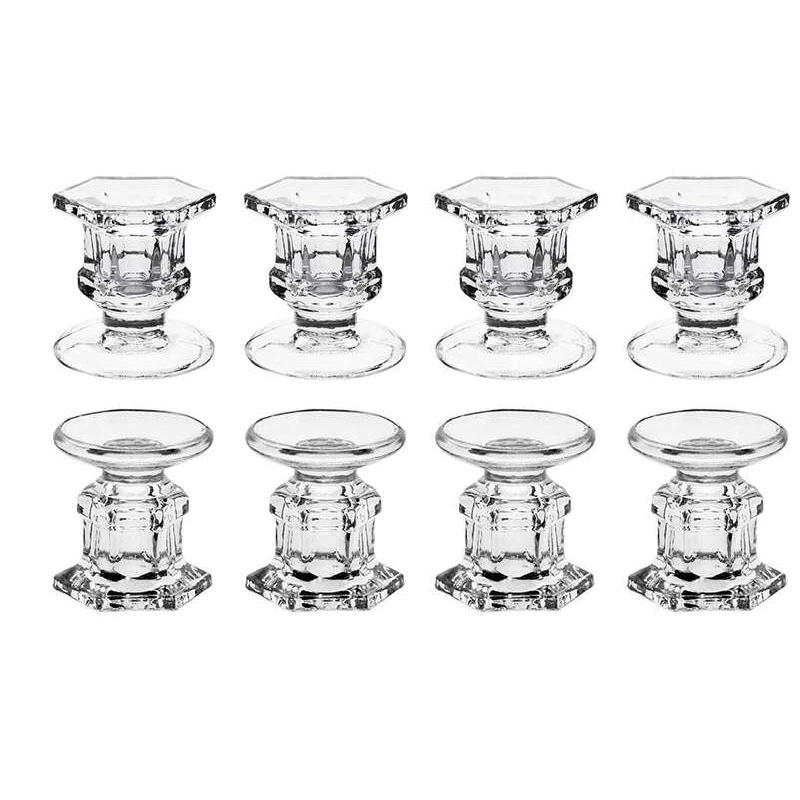 

8Pcs Glass Candle Holders Wedding Candlestick Fine Transparent Crystal Glass Candle Stand Dining Home Decoration