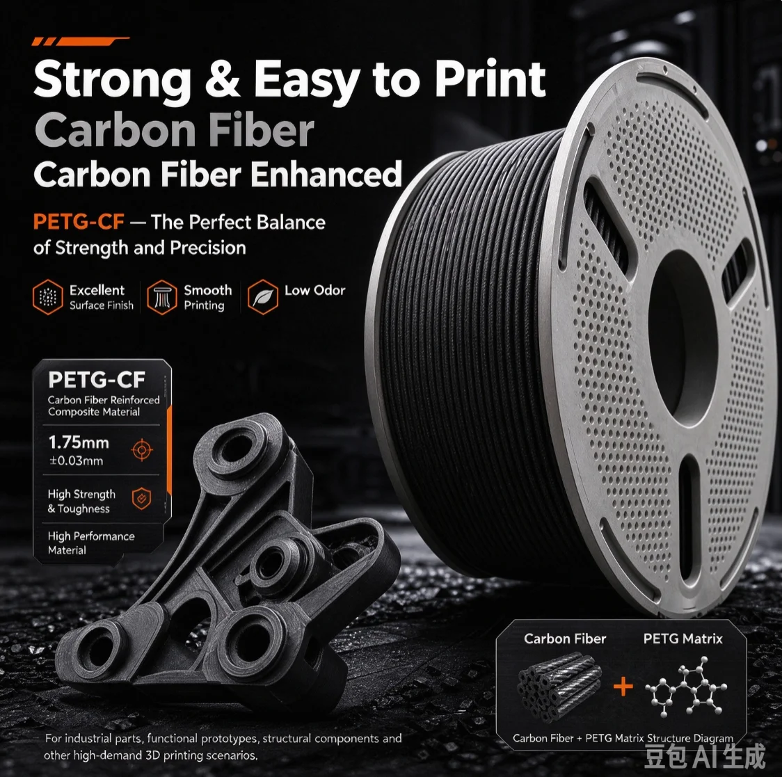 PETG CF 3D Printing Filament 1.75mm 1KG, High Tough Transparent High Speed FDM Material Compatible with Bambu Lab Printer