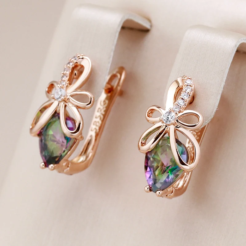 Kinel Unique Design Colorful Natural Zircon English Earrings For Women 585 Rose Gold Color High Quality Daily Fine Cute Jewelry