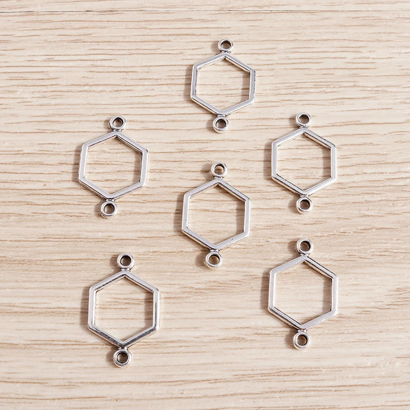 Tusember 50 Stück Legierungs-Verbinderanhänger in Silberfarbe, Wabenform, für Schmuck, handgefertigt, DIY-Schmuckherstellung – Detail 3