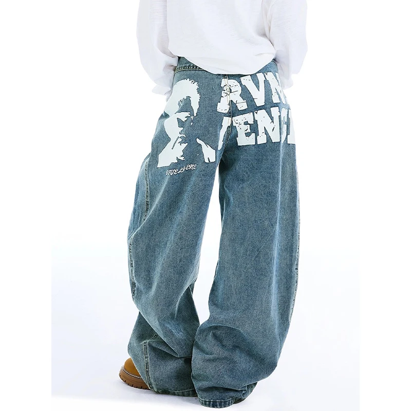 YIBASHU Women Blue Gothic Y2k Jeans Japanese 2000s Style Hip Hop Baggy Jean Pants Vintage Harajuku Denim Trousers Clothes Spring