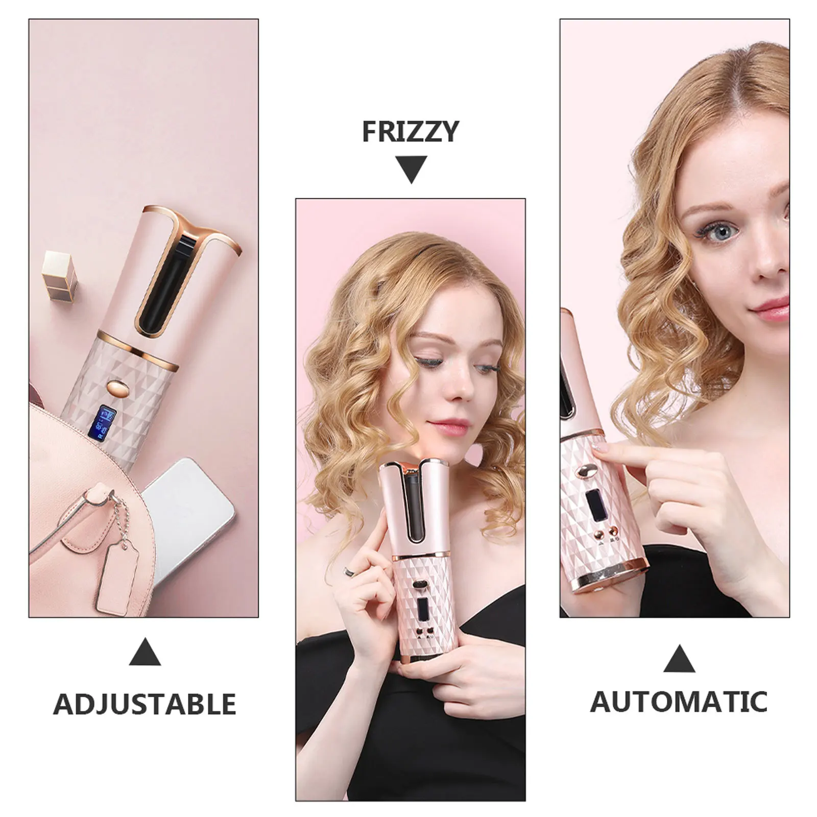 

1Pcs Automatic Hair Curler Cordless Rechargeable USB Adjustable Temperature Hair Curling Tool for Home Salon Hairstyle Styling