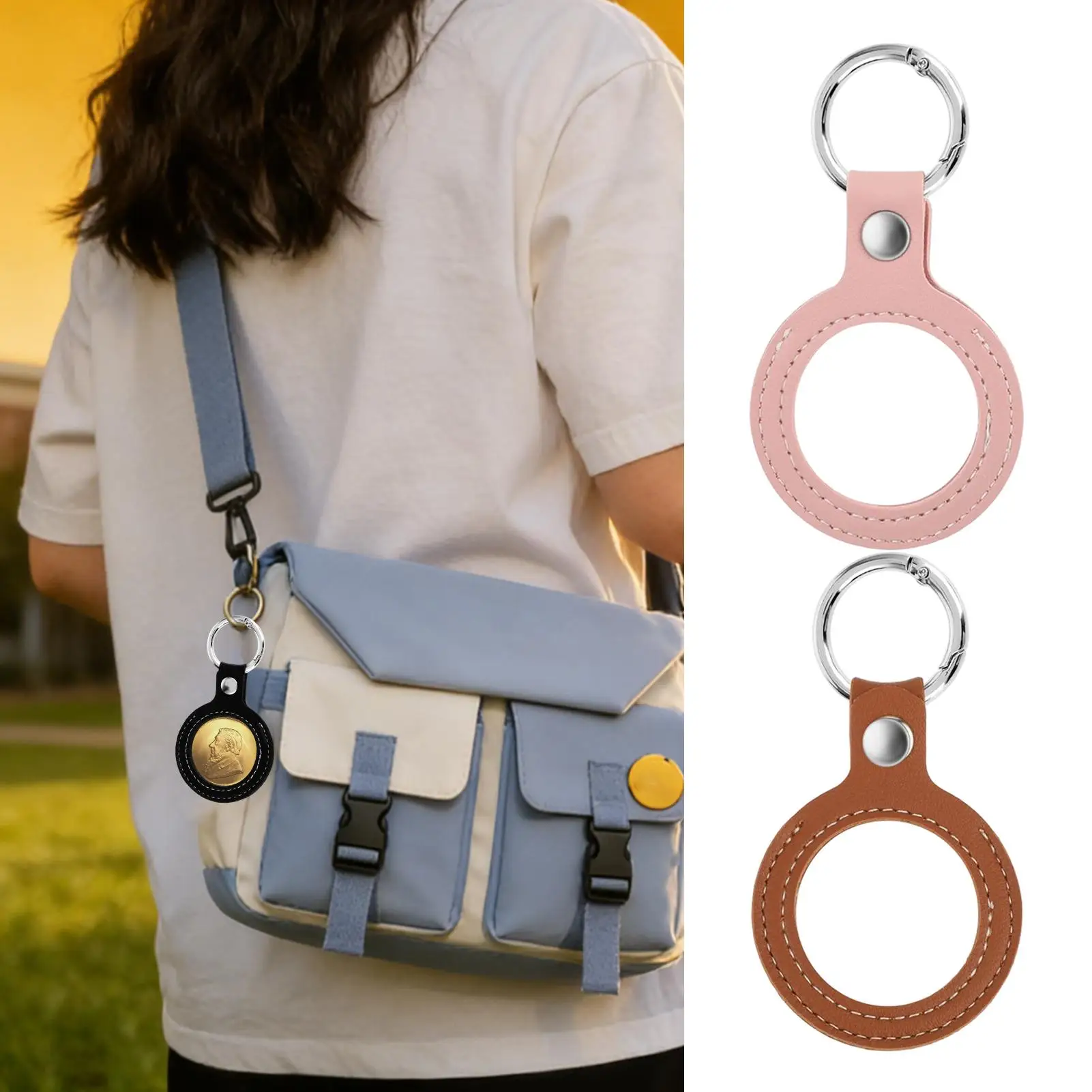 PU Leather Coin Holder Portable Keepsake PU Leather Coin Holder Keychain Ornament for Adults Women Men Collectors Students
