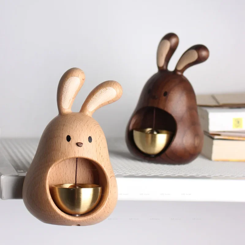 Wooden Wireless Rabbit Doorbell Shopkeeper's Bell Wind Chime Door Hanging Bells Wall Hanging Decorations Solid Wood Door Bell