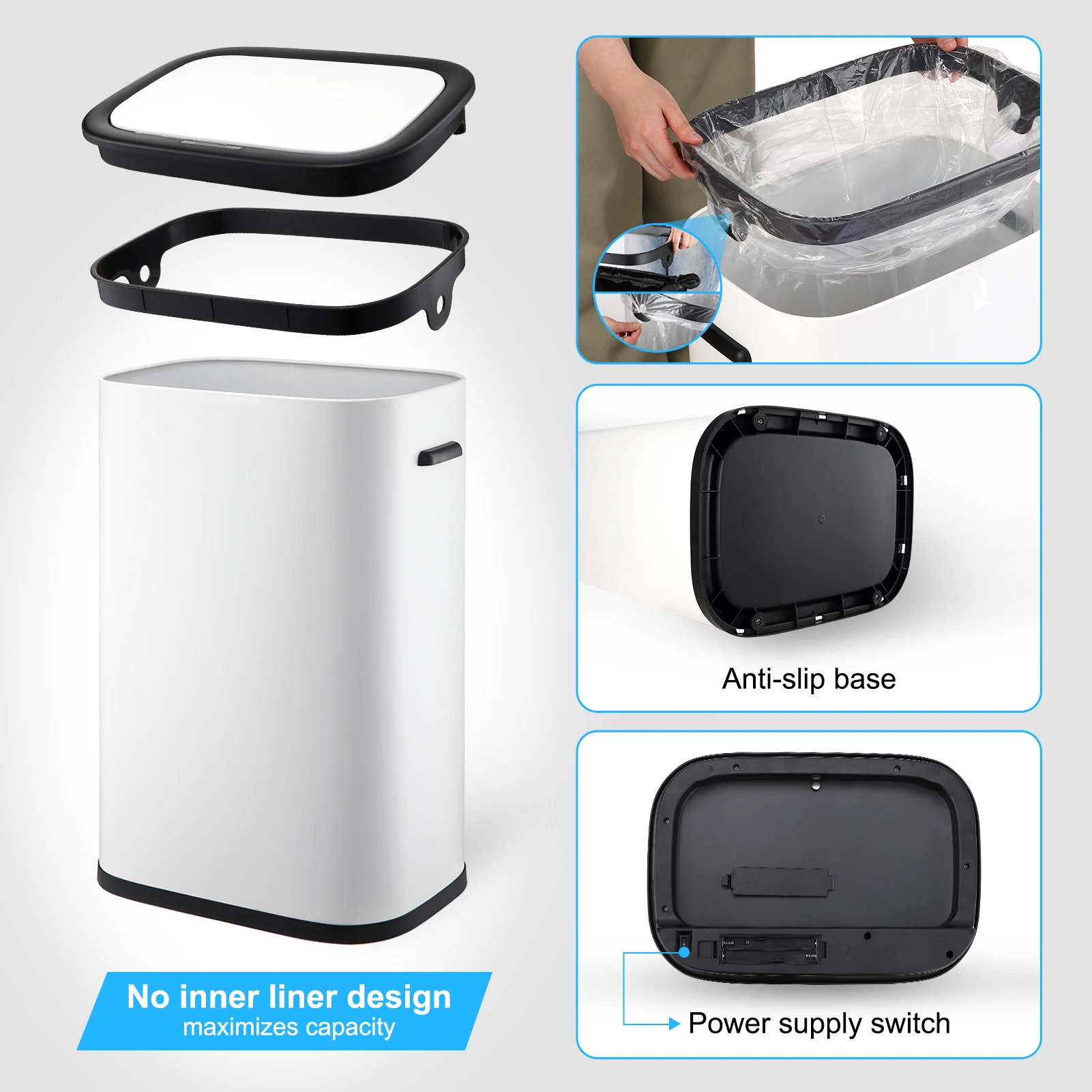 Automatic Trash Can with Lid,14.5 Gallon Smart Trash Can, 55L Motion Sensor Trash Can (use 13 gallon garbage bags) for Bedroom
