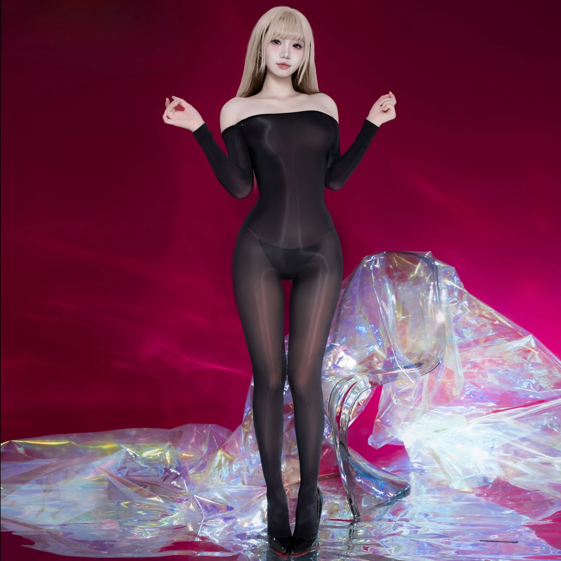 6D السلس كامل الجسم جوارب النساء Crotchless بذلة مثير الجوارب العارية منظور النفط تألق جوارب طويلة السيدات المثيرة الملابس الداخلية #2