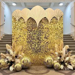 12/24/30pcs Gold Shimmer Wall Backdrop Square Glitter Panels Birthday Wedding Anniversary Party Photo Backdrop Decor Photo Props