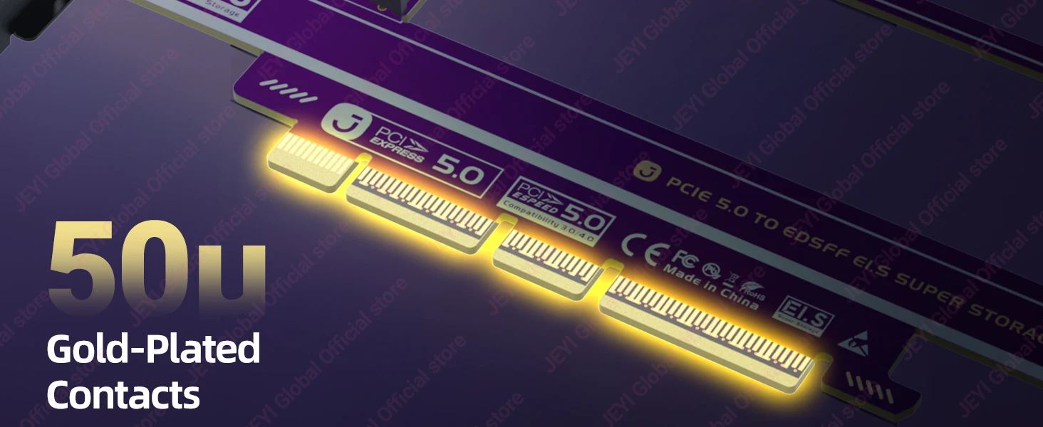 JEYI PCIe 5.0 zu NVMe Ruler 2U GEN-Z EDSFF Adapterkarte 128Gbps Unterstützung für X4/X8/X16 mit E1.S SSD mit Kühlkörper PM9A3 PM9D3 P5801X – Detail 4