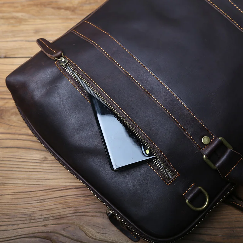 NZPJ Vintage handgefertigte Leder Herrenhandtasche Oberschicht Rindsleder Große Kapazität Business Computertasche Herren Schulter Diagonaltasche – Detail 14