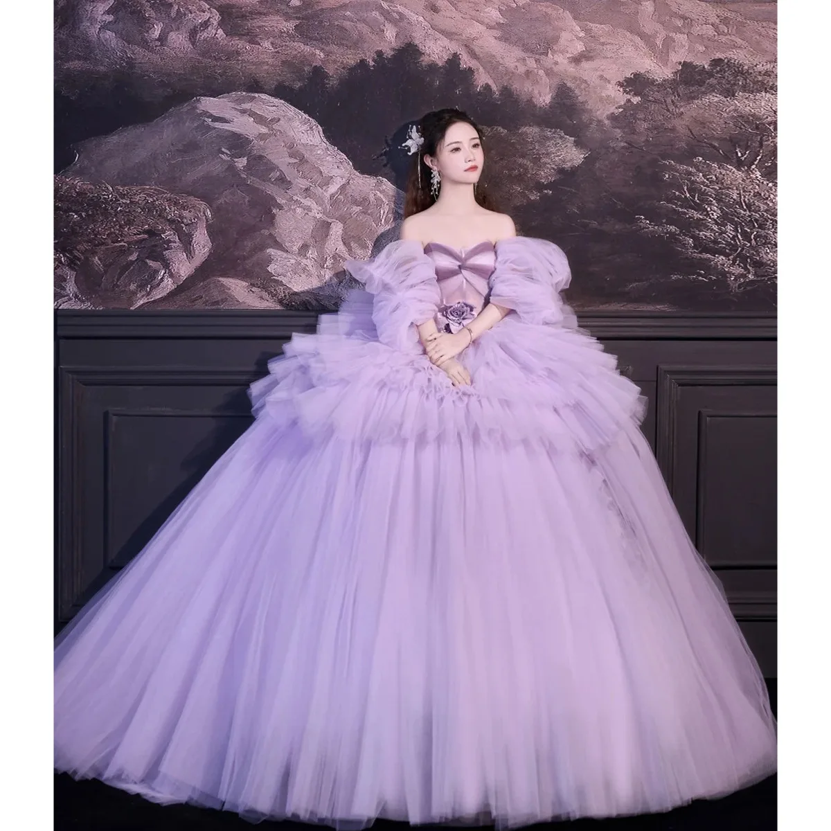 

Новое фиолетовое свадебное платье-фотокостюм для пар, с высокой талией, для фотосессий, с эффектом «электрического» шока