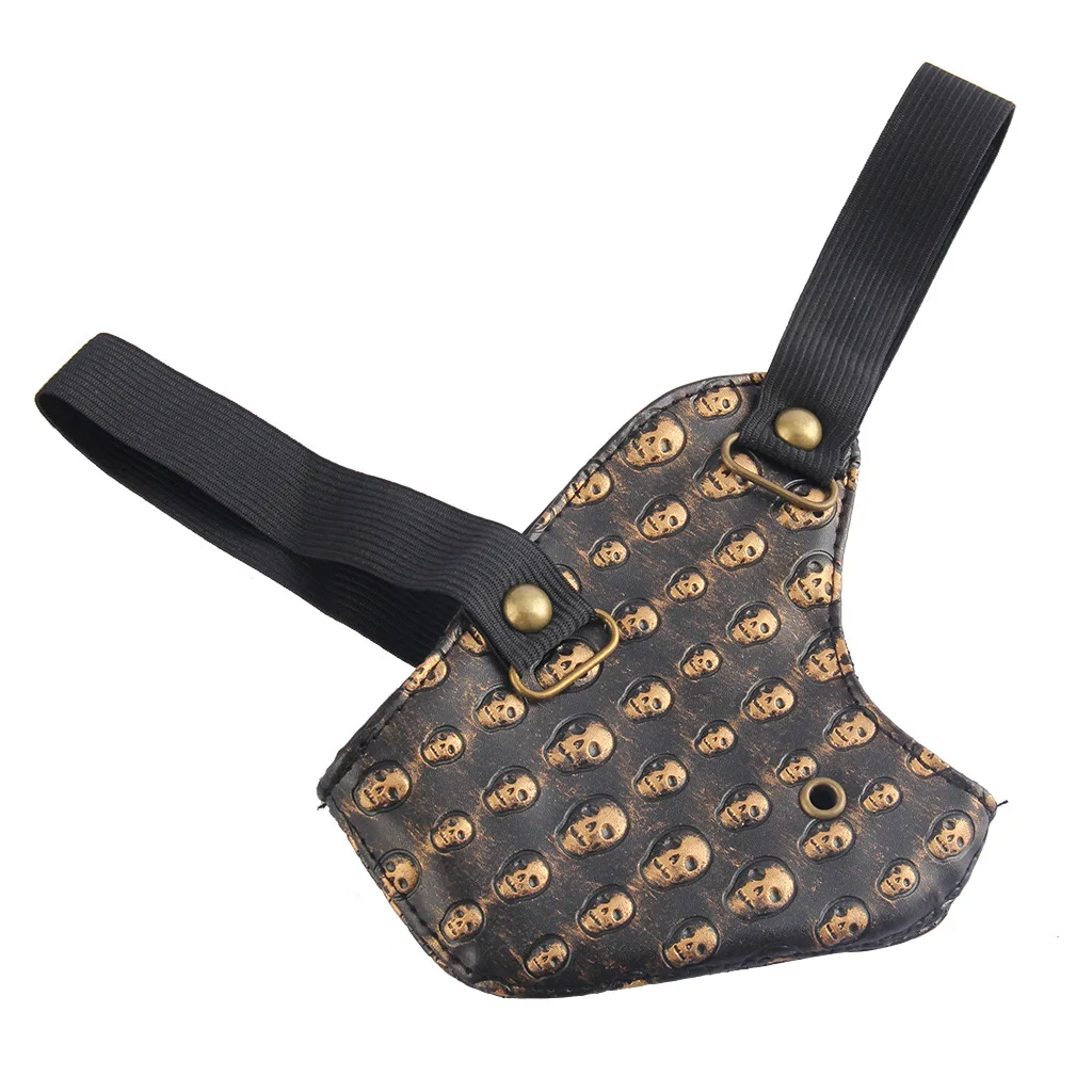 ผู้ชายผู้หญิงสีดํา PU หนัง Skull Punk Rock หน้ากาก Lady's Breathable Party คอสเพลย์ฮาโลวีนปาก-muffle R3367