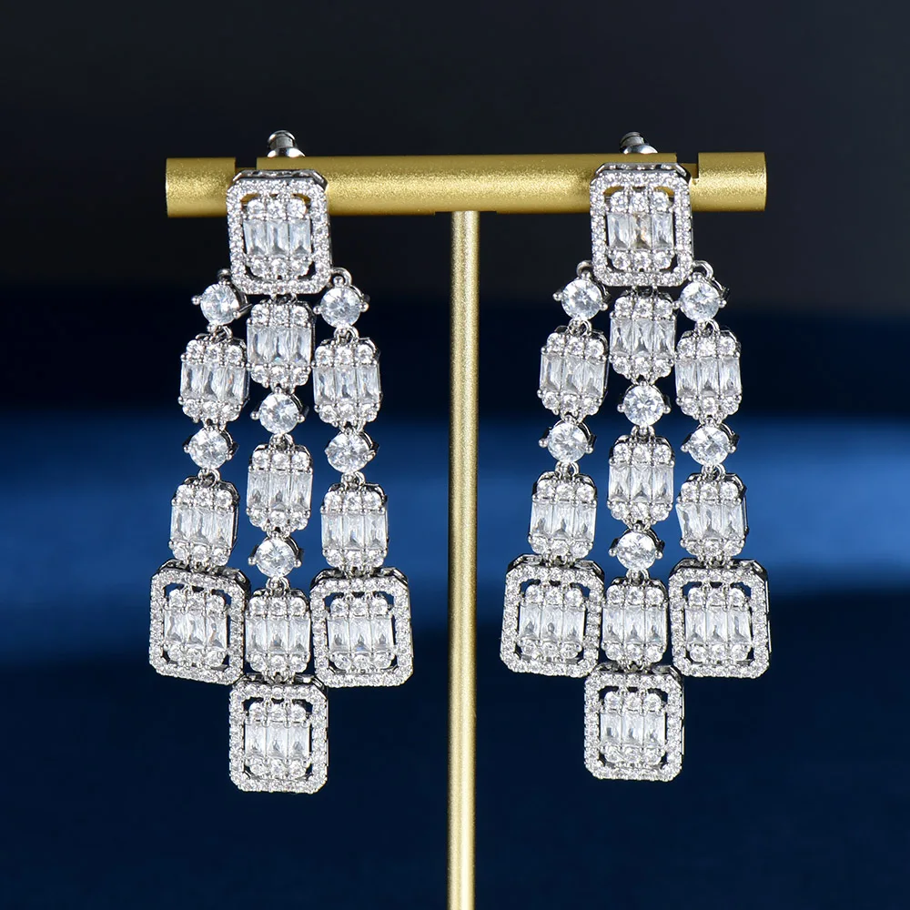 

HIBRIDE Trendy Celebrity Favorite Square Shape AAA Cubic Zirconia Women Drop Earrings for Wedding pendientes mujer mode E-1109