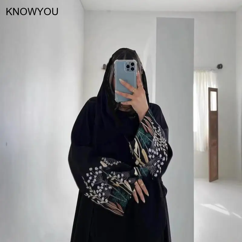 عباية إسلامية فستان مطرز سترة سوداء رداء طويل للنساء فستان حفلة إسلامية جلابية رمضان عبايات فيستدوس المغرب