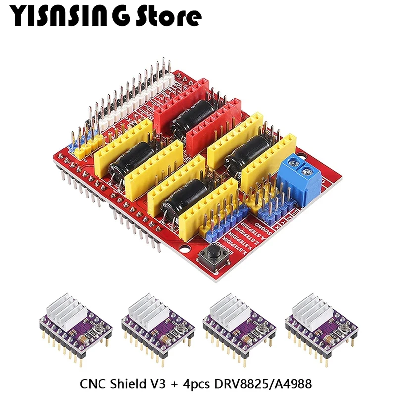 CNC Shield V3 Engraving Machine/3D Printer   4pcs A4988 /4pcs DRV8825 Stepper Motor Driver With Heat sink Driver Expansion Board