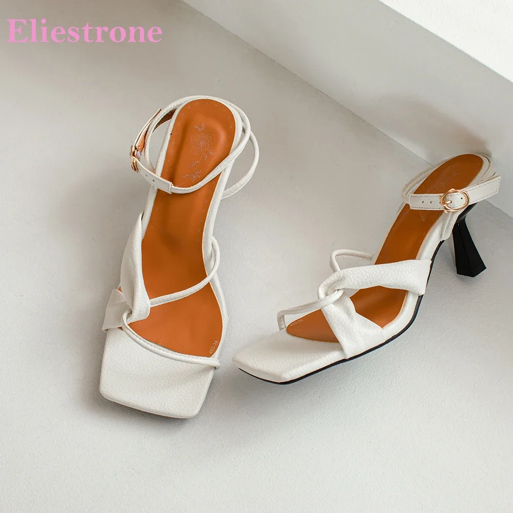 2025 New Summer Mature Black White Women Sandals Sexy Square Toe High Heels Lady Party Shoes Plus Big Small Size 11 32 43 46