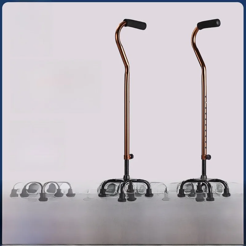 

Adjustable Aluminum Alloy Walking Cane Four Legs Anti-slip Handle Mountain Climbing Trekking Poles Elderly People Stick