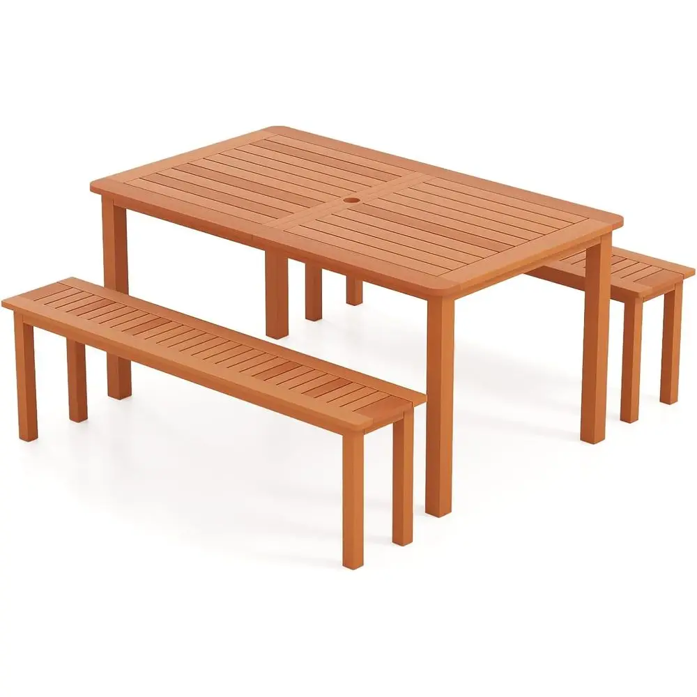 

Solid Wood Outdoor 3-Piece Patio Dining Set with Umbrella Hole and Teak Finish