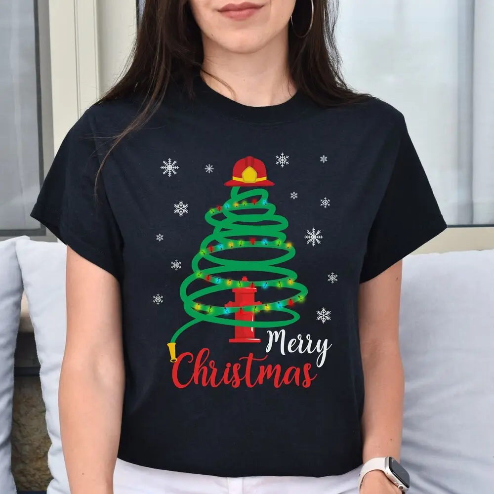 Firefighter Christmas tree Unisex shirt firefighter Holiday tee High Quality 100%Cotton Short Sleeve