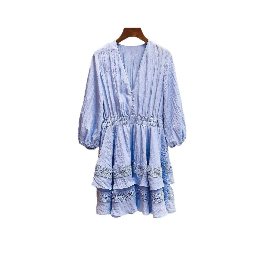 Saia de Camadas com Renda para Mulheres, Nova Coleção Ele Spring, Cintura Alta, Estilo Básico para o Dia a Dia