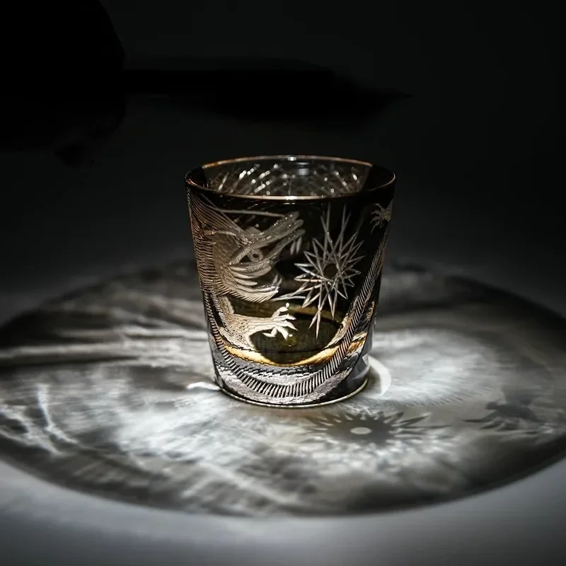 Limited Black Dragon Crystal Glass Edo Kiriko Wine Glasses Japanese Style Hand Carving Whisky Cup Collecting Artworks Rock Mug