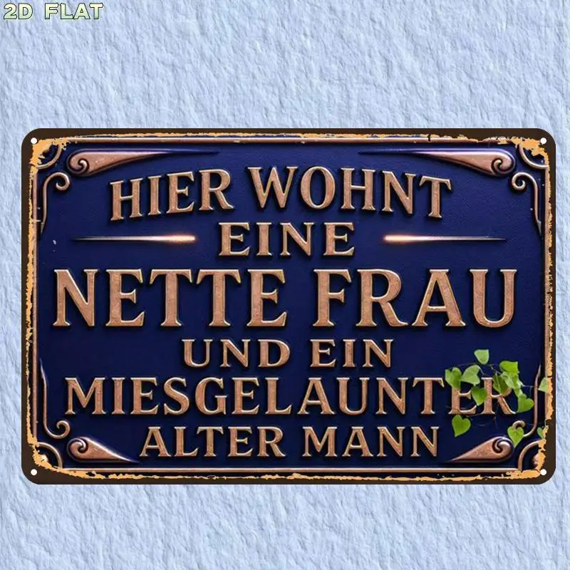 2D Flat, 2D Flat,1pc, VintageVintage German House Sign DecorMetal Tin Sign, Pre-Drilled Holes, Suitable for Indoor, Garden,Outdo