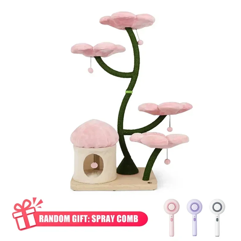 

Flower Cat Tree Tower Pink Modern Luxury Cat Scratcher Tree Hot Sale Wooden Climbing Frame House Large Cat Toy for Kitties Gift