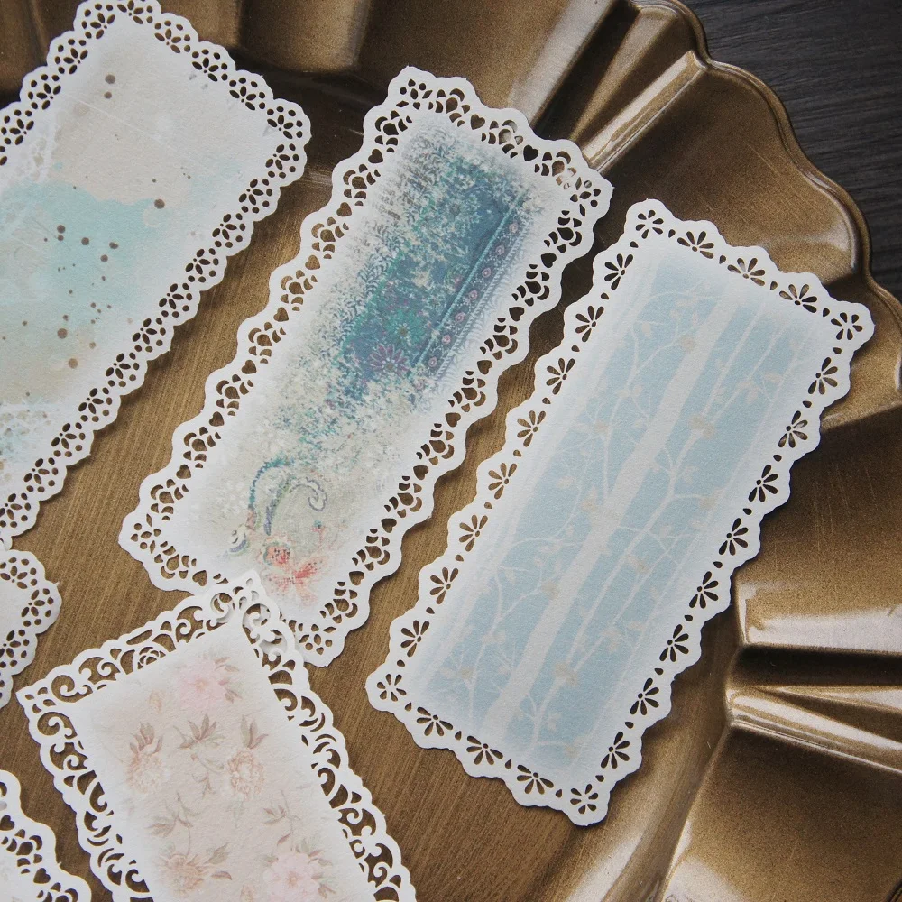 

10 Sheets DIY Dyed Fabric Flower Leave White Lace Frame Design Craft Paper Scrapbooking Background Creative Paper Gift Use