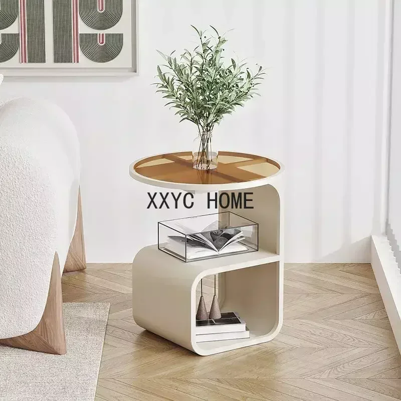 

Nordic Minimalist Round Coffee Table Tempered Glass Side Table Iron Bedside Table For Living Room Bedroom